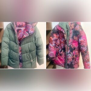 Avec Les Filles Reversible Floral & Green Puffer Jacket Size M